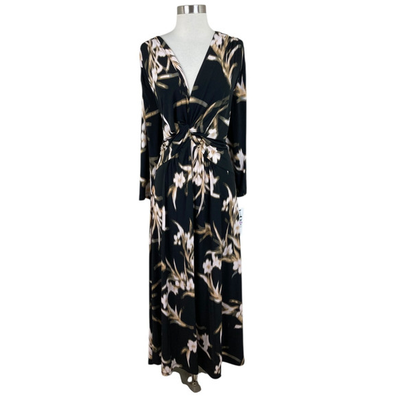 Calvin Klein NEW 22X Black Floral Twist Front Maxi Dress Dark Floral - Picture 1 of 4